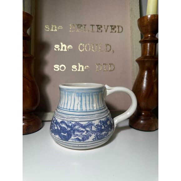 Beautiful multi color blue and white handmade signed mug - Picture 3 of 5